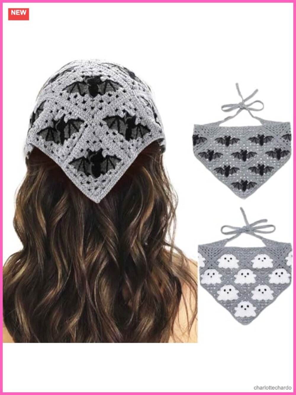 Bat Ghost Crochet Headbands 2Pcs Gothic Head Scarf Halloween Hair Accessories